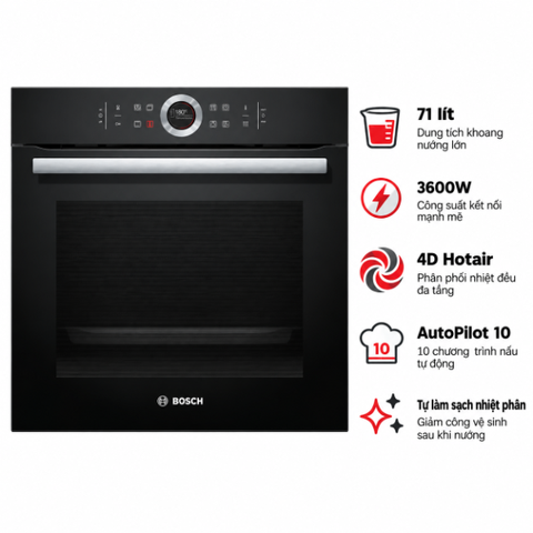 Lò nướng âm tủ Bosch HBG675BB1 Seri 8 3600W 71 lít