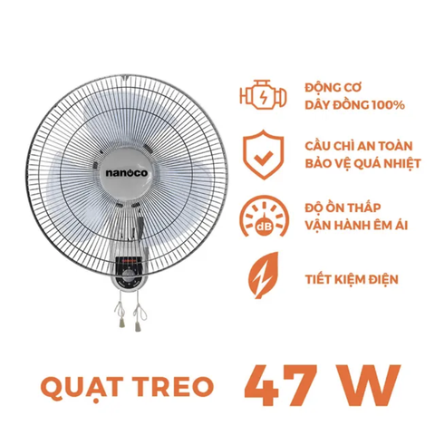 Quạt treo tường Nanoco 3 cánh NWF1611G 47W màu xám
