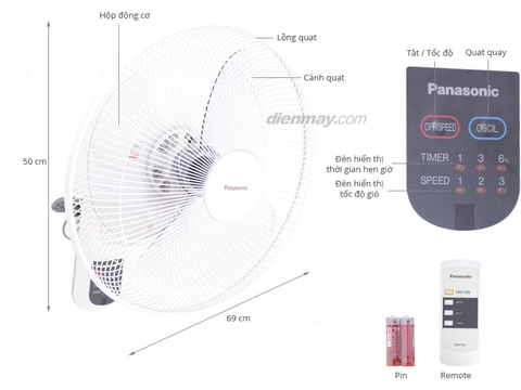 Quạt treo tường Panasonic 3 cánh F409MG 55W có điều khiển từ xa