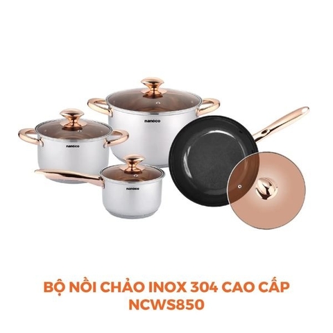 Bộ nồi chảo 4 món inox 304 Nanoco NCWS850
