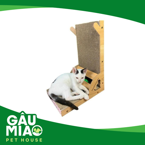 Bàn cào móng L bằng gỗ MDF+đồ chơi mèo 42*30*21cm