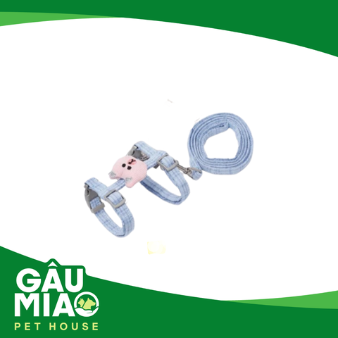 Bộ yếm + dây dắt caro gấu bông