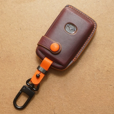 Bao da chìa khóa ô tô Mazda - 2023 - Dây da - Snap - Dòng da Vachetta mix