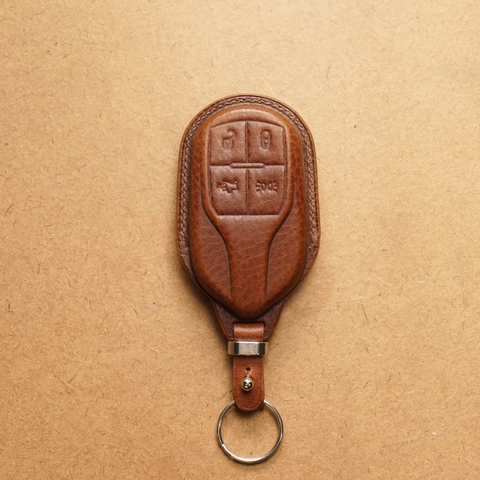 Bao da chìa khoá ô tô Maserati - 4 nút - Dòng da bò Vachetta