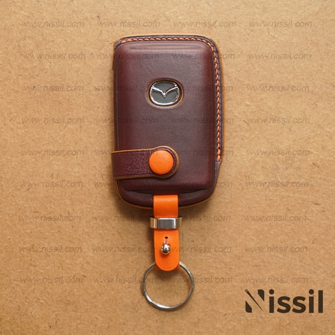 Bao da chìa khóa ô tô Mazda - 2023 - Dây da - Snap - Dòng da Vachetta mix
