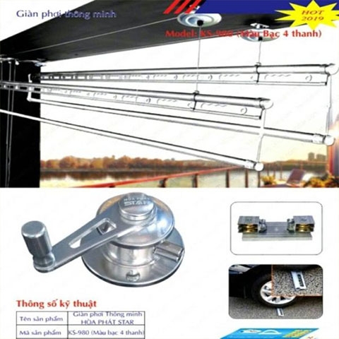 Giàn Phơi Hòa phát KS 980 loại 4 thanh phơi - Cao Cấp