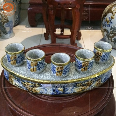 Khay 5 Chén Men Rạn - Bát Tràng GS 01 - Đậm Nét Truyền Thống