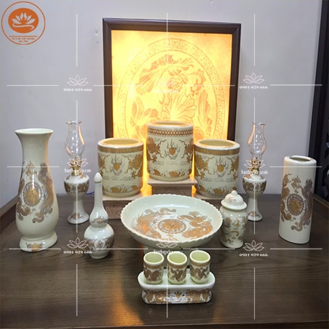 Bộ 3 Bát Hương - Men Vàng Bát Tràng GS 14 - Hoa Tiết Tinh Tế