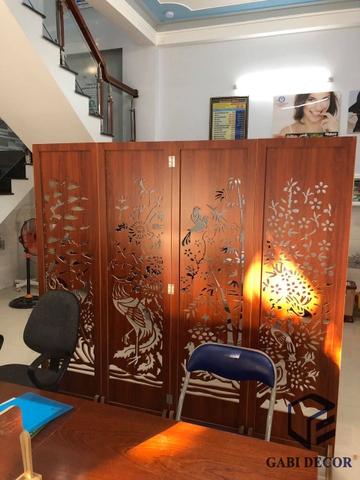 Vách Bình Phong Tứ Quý Màu Gỗ-03- Thiết Kế Sống Động