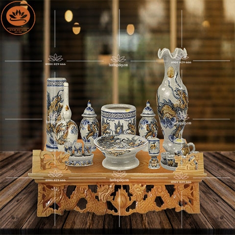 Trọn Bộ Gốm Sứ Men Rạn Chìm - Bát Tràng GS 03 - Hoa Văn Đẹp