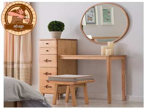 Bàn Trang Điểm TD 27 Gỗ Kèm Gương Nhỏ Gọn, Đơn Giản