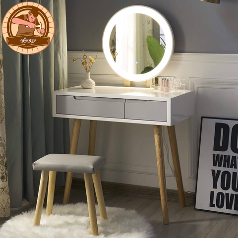 Bàn Trang Điểm TD 03 - Gương Tròn Đèn LED Giá Tốt