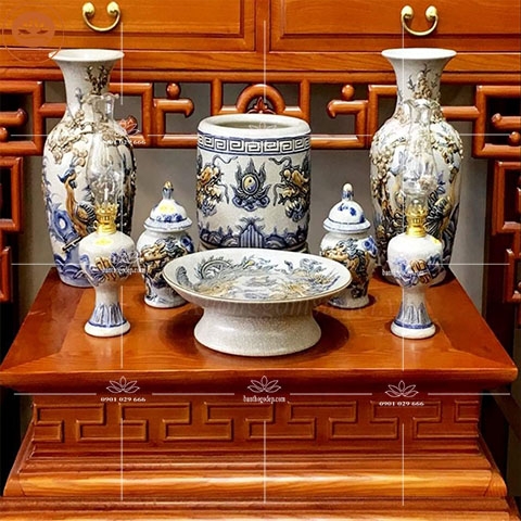 Đồ Thờ Gia Tiên - Gốm Sứ Bát Tràng GS 08 - Họa Tiết Sắc Xảo