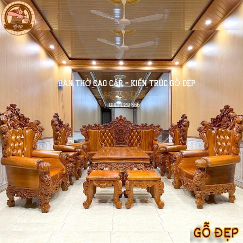 Bộ Bàn Ghế Cao Cấp Louis hoàng gia gõ đỏ 10 món