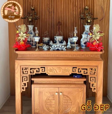 Bàn Thờ Gỗ Gõ BT 3638 Mẫu Cuốn Thư - Xưởng gỗ Đẹp