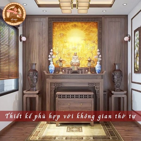 Bàn thờ gia tiên gỗ sồi bt 34 với thiết kế đơn gian, trang trọng