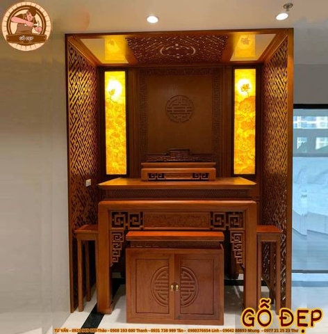 Bàn Thờ Gỗ Gõ BT 80 - Kích Thước 1070cm Phong Thủy.