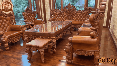 Bộ Bàn Ghế Gỗ Hương Hoàng Gia Louis Tân Cổ Điển 10 Món - BG111