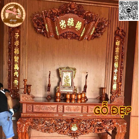 Hoành Phi Câu Đối Gỗ Hương Đỏ-15