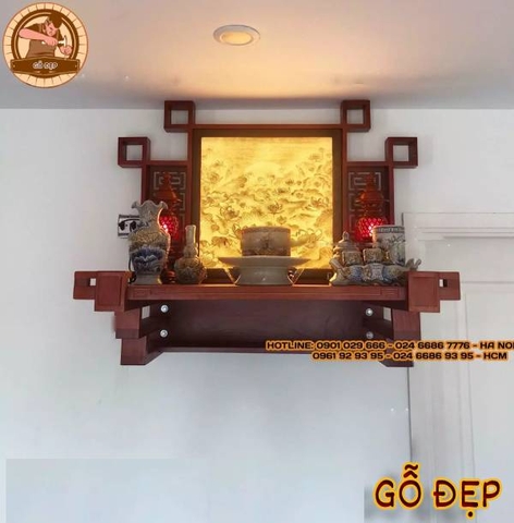 Mẫu bàn thờ Phật treo tường đẹp:
Mẫu bàn thờ Phật treo tường đẹp được mô phỏng theo nét hoa văn truyền thống của đồ gỗ Việt Nam. Bàn thờ này được chế tác từ gỗ lúa mật, mang đến một vẻ đẹp hoàn hảo từ mọi góc độ. Hãy ghé thăm và lưu giữ những ký ức đơn giản nhưng không thể nào quên với tác phẩm nghệ thuật này.