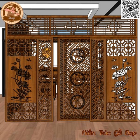 Vách Ngăn Phòng Thờ Có Cửa Đi - Vách CNC Cao Cấp