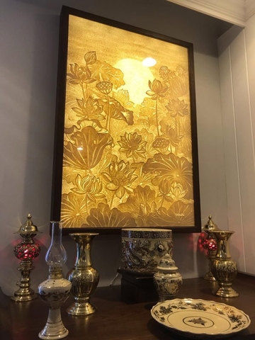 Tranh Giấy Dừa ( Hoa Sen Dưới Ánh Trăng ) 39 - Cao Cấp