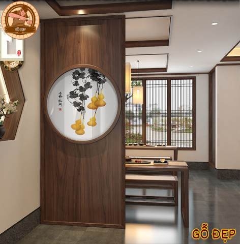 Vách Ngăn Trang Trí VN34 - CNC Họa Tiết - Khung Gỗ Sồi