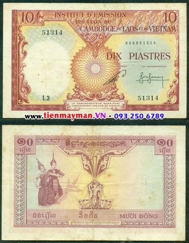 10 Piastres múa Miên 1953 chữ ký 2 P-96b