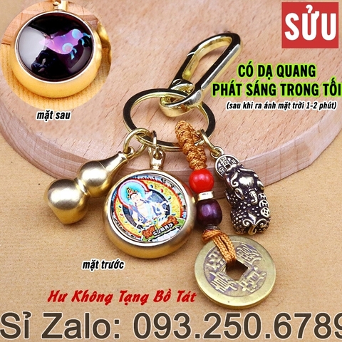 Móc Khóa 12 Con Giáp Dạ Quang TUỔI SỬU, Mặt Phật Bản Mệnh phát sáng dễ dàng tìm
