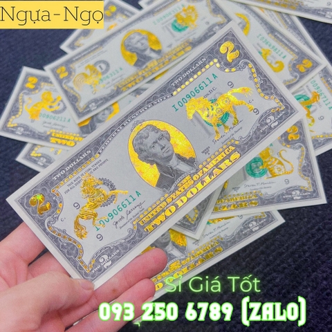 Tiền 2 Đô , 2 USD con Ngựa mạ vàng 3D tuổi Ngọ