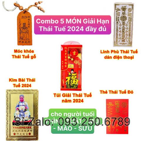 Combo Trọn Bộ Set 5 Món Thái Tuế 2024 : Túi Thái Tuế - Móc Khóa - Kim Bài - Thẻ Thái Tuế Đỏ - Phù