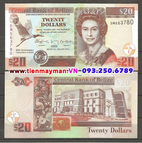 Belize 20 Dollar 2012 UNC