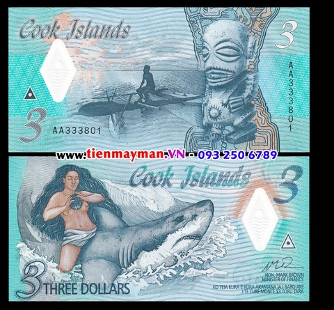 Cook Islands 3 Dollars 2021 UNC Polymer