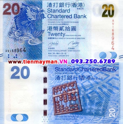 Hong Kong 20 Dollars 2010 UNC Standard Chartered Bank