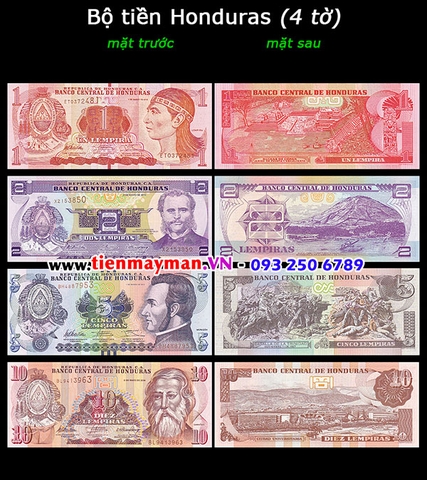 Bộ tiền Honduras 4 tờ 1 2 5 10 Lempiras