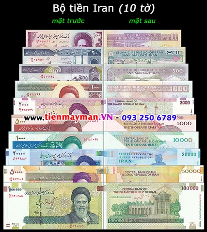 Bộ tiền Iran 10 tờ 100 200 500 1000 2000 5000 10000 20000 50000 100000 Rials
