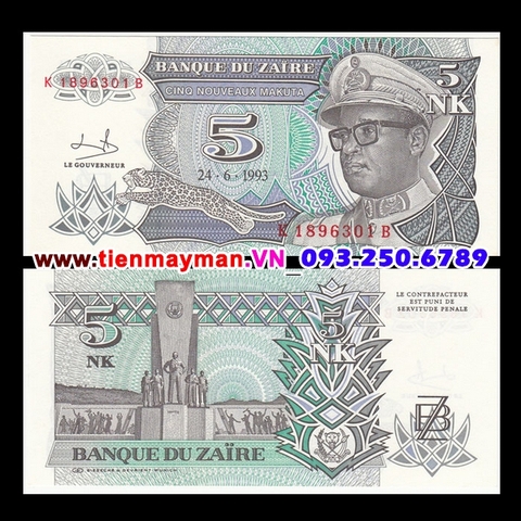 Zaire 5 Makuta 1993 UNC