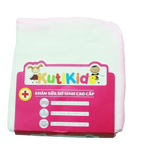 Khăn Sữa 3 Lớp Gạc Dày Cao Cấp Kutikids Hồng