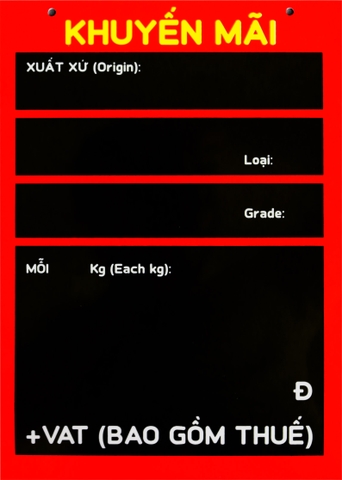 Bảng PVC quầy rau khổ A4