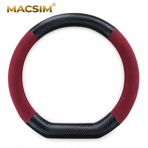Bọc Vô Lăng Ô Tô BYD Atto 3 MACSIM – 8771 đỏ đô – Da lộn + carbon. lõi cao su non