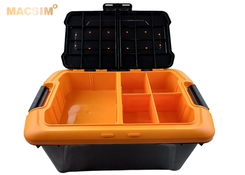 Hộp đựng đồ trên ô tô 60 lít kích thước màu đen cam 59,5cm x ,5cm  x 35cm - hộp đựng đồ trong cốp ô tô nhãn hiệu Macsim chất liệu PP cao cấp