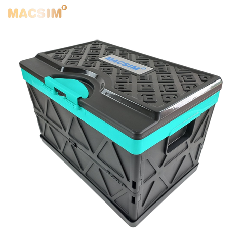 Hộp đựng đồ xếp gọn 48l kích thước 50cm x 32cm  x 31cm - hộp đựng đồ trong cốp ô tô nhãn hiệu Macsim chất liệu PP cao cấp màu đen pha xanh