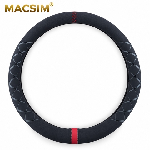 Bọc Vô Lăng Ô Tô Skoda Kushaq MACSIM – 8858 đen+đỏ – Da lộn. lõi cao su non
