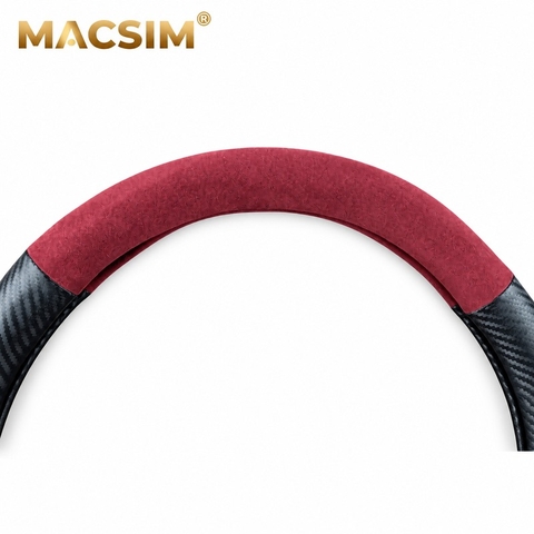 Bọc Vô Lăng Ô Tô Honda CR-V MACSIM – 8771 đỏ đô – Da lộn + carbon. lõi cao su non