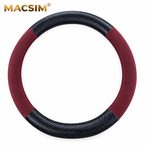 Bọc Vô Lăng Ô Tô Honda CR-V MACSIM – 8771 đỏ đô – Da lộn + carbon. lõi cao su non