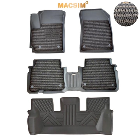 Thảm Lót Sàn 2 Lớp TPE Macsim Kia Carens Chuẩn Form, Bền, Không Mùi ( sd3 xám đen ct)