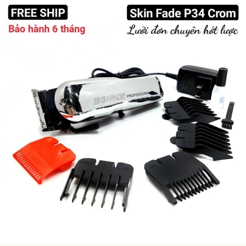 Tông đơ Pin Skin Fade P34 Crom - Lưỡi Đơn Chuyên Hớt Lược