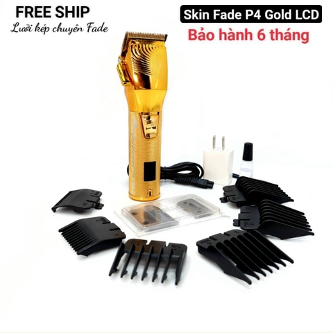Tông đơ Pin Skin Fade P4 Gold LCD - Lưỡi Kép Chuyên Fade