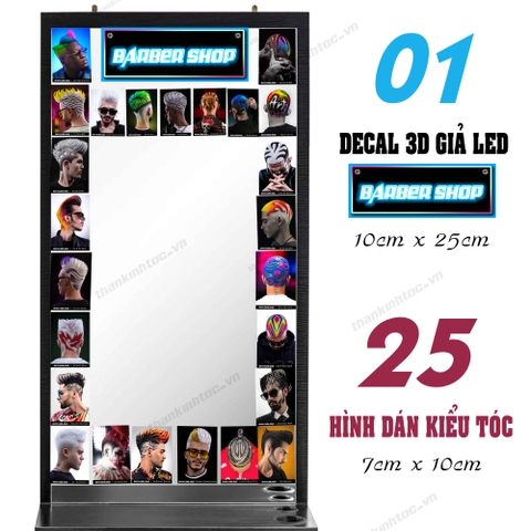Combo 25 hình dán & Decal Barber shop giả Led