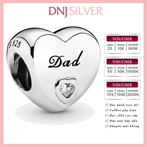 [Chính hãng] Charm bạc 925 cao cấp - Charm Dad Heart thích hợp để mix vòng tay charm bạc cao cấp - DN543